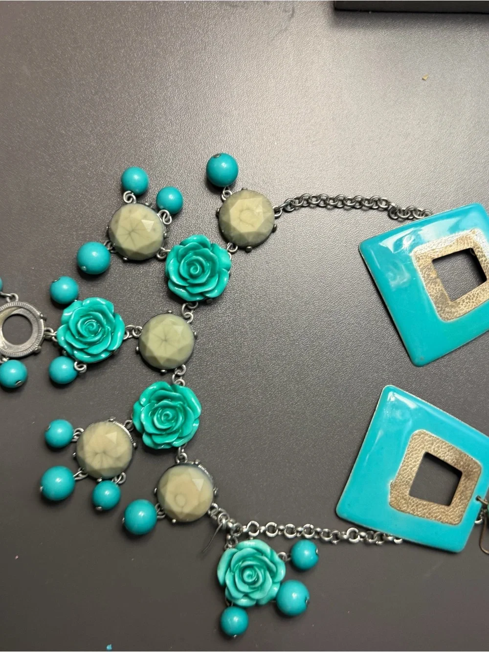 Turquoise Floral Statement Necklace - Women Jewelry